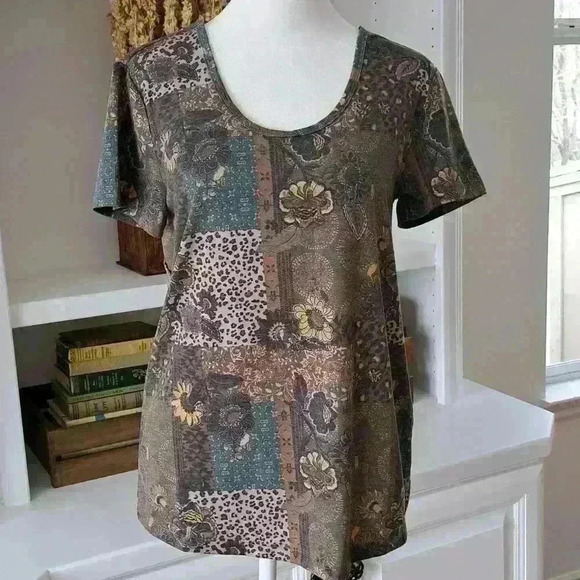 Cato Live Well Active Patchwork Floral/Animal Print Tee - Picture 1 of 7
